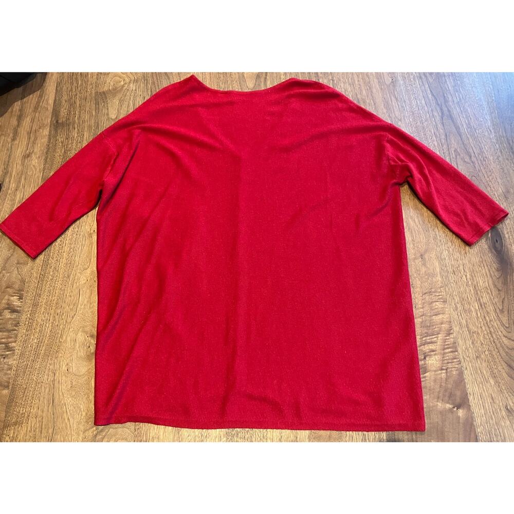 Kerisma Red V Neck Knit Top M/L 3/4 Sleeve Pocket Soft Sweater Blouse Valentines - Picture 2 of 6